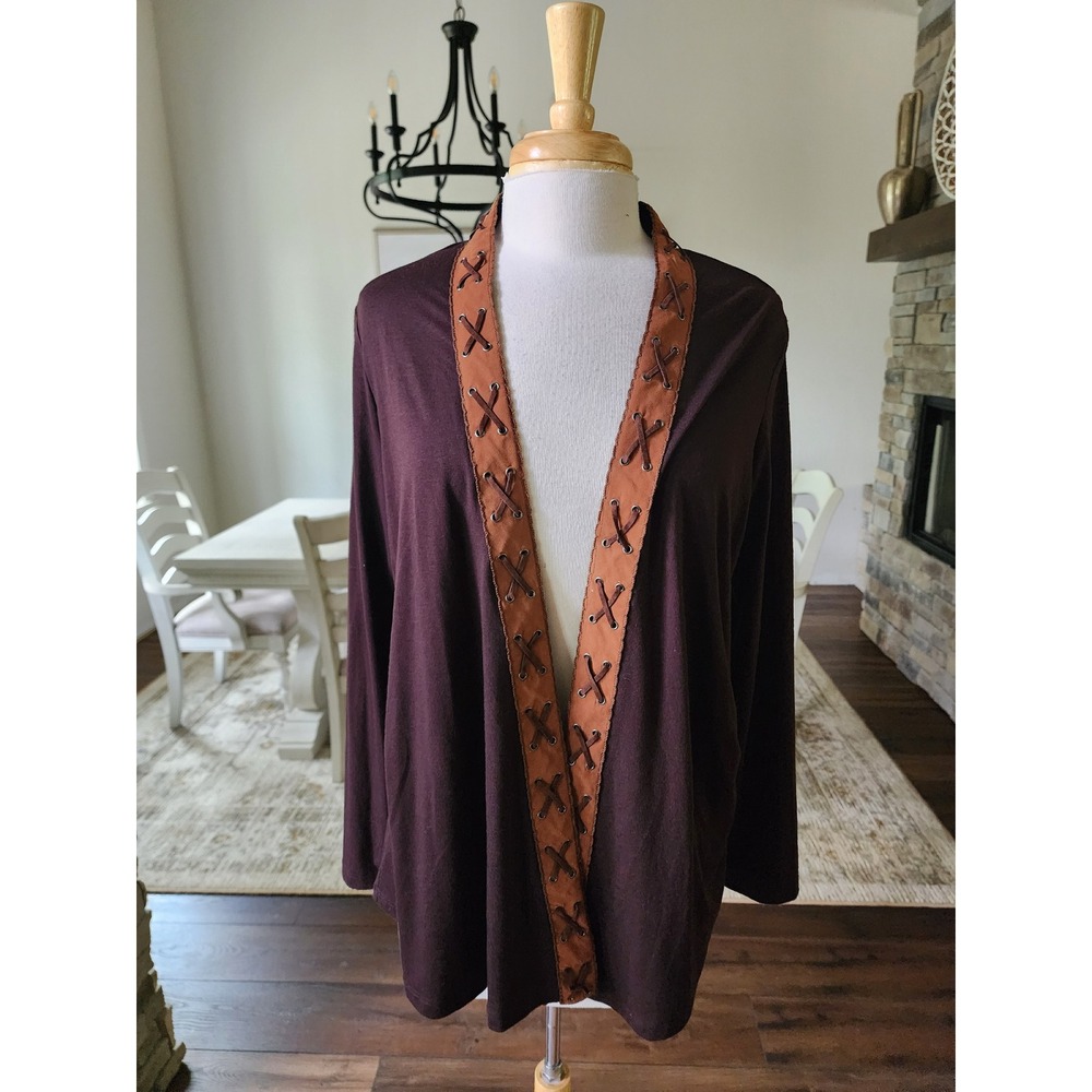 Western Boho Cardigan Duster Faux Suede Lace Up Trim Festival Coachella